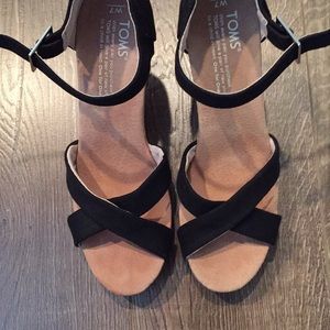 Toms Wedge Fabric Sandals in Black Size 7 US